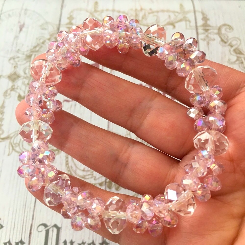 Pink and clear crystal stretchy bracelet